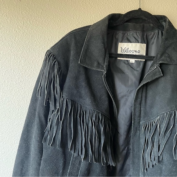 Wilson Black Bomber Jacket with Fringe Details - Picture 3 of 14
